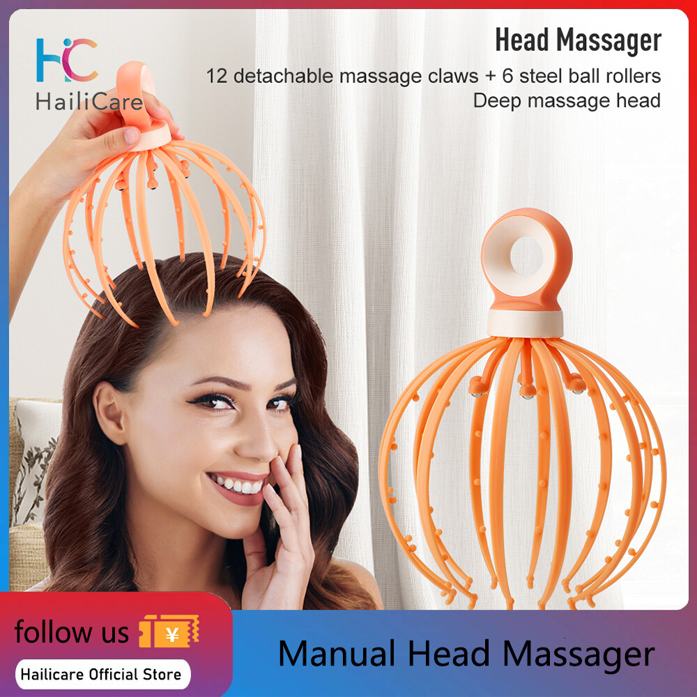 Hailicare máy mát xa đầu thủ công 12 móng máy mát xa kinh tuyến 6 quả bóng thép để thư giãn da đầu giảm áp lực mát xa đầu mệt mỏi spa