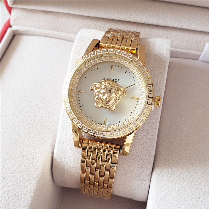 Versace Đồng Hồ Vàng Nam/Nữ Sang Trọng Hàng Đầu Đồng Hồ Đeo Tay Thạch Anh Phiên Bản Nâng Cấp Dây Thép Không Gỉ Thiết Kế Tinh Tế Cặp Đôi