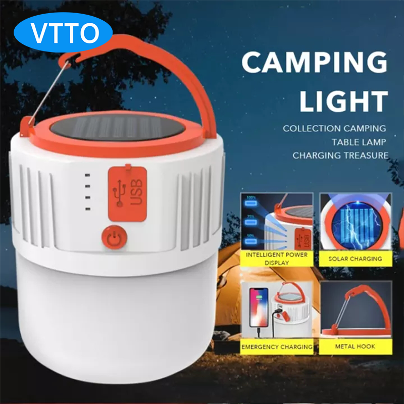 Vtto bóng đèn led năng lượng mặt trời 200w đèn năng lượng mặt trời sạc usb đèn led chợ đêm đèn khẩn cấp cầm tay