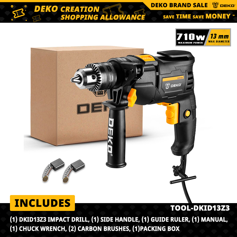 Máy khoan tác động deko dkid13z3 220v, 2 chức năng, máy khoan búa quay chạy điện, tuốc nơ vít, dụng cụ điện