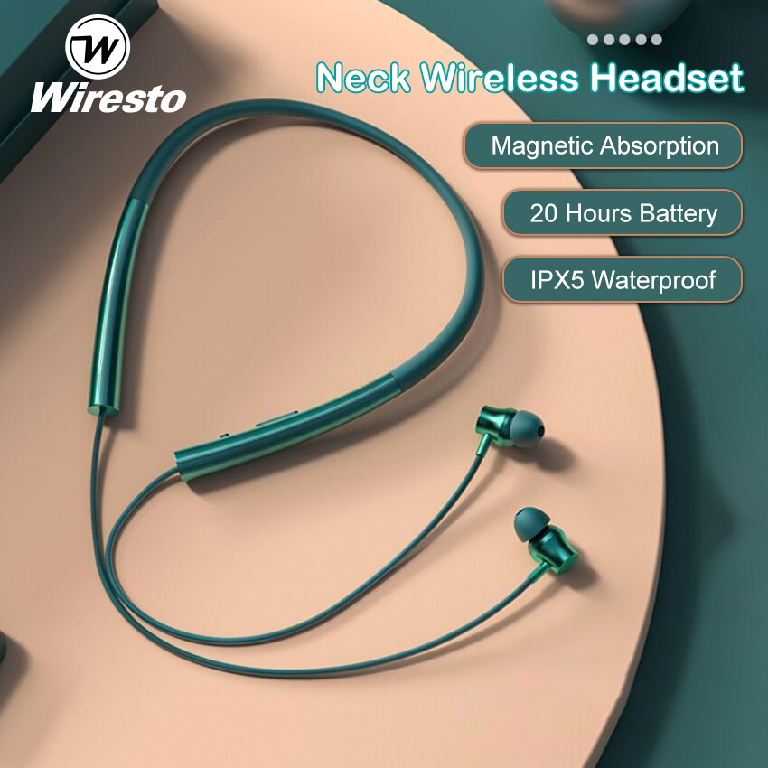Wiresto Magnetic Neckband Bluetooth Earphones Wireless Soft Silicone Earbuds 20H In-Ear Headphones IPX5 Waterproof Dual Noise Reduction Long Time Wearing Sport Headphone Hifi Sound Headset with HD Microphone ราคา 206 บาท*ส่งฟรี