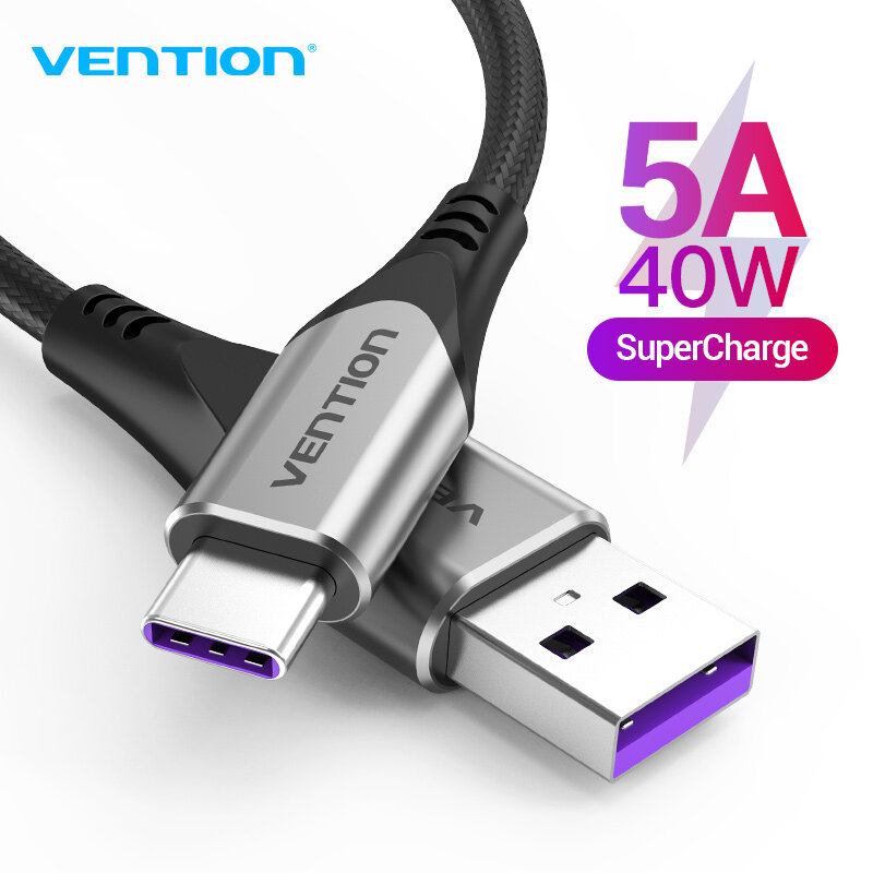 Vention 5A USB Type C Cable for Huawei P40 Pro Mate 30 P30 Pro Supercharge 40W Fast Charging USB-C C