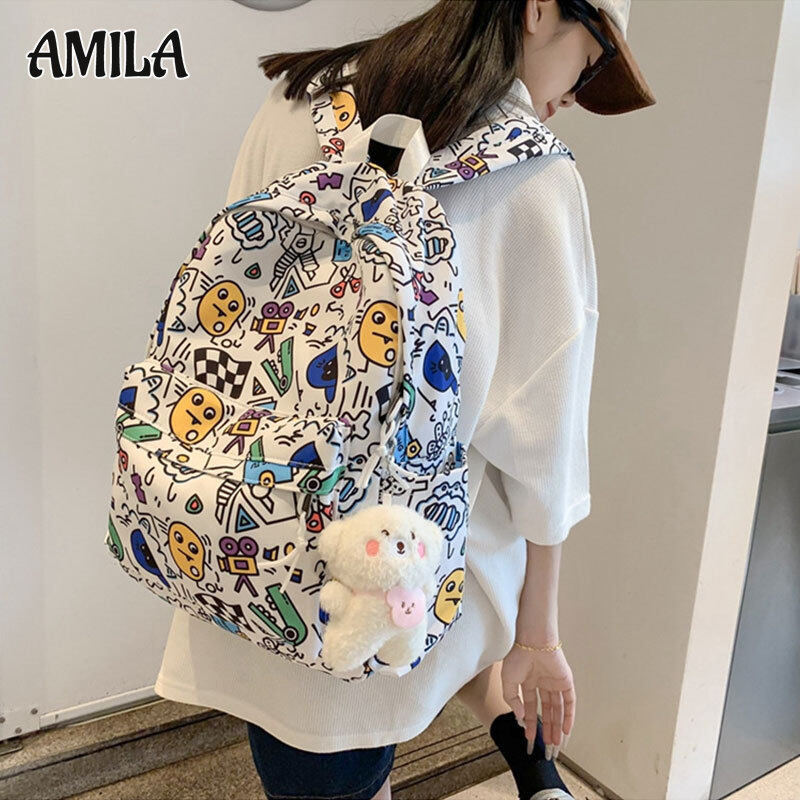 AMILA Cute graffiti personality niche schoolbag female Japanese Harajuku