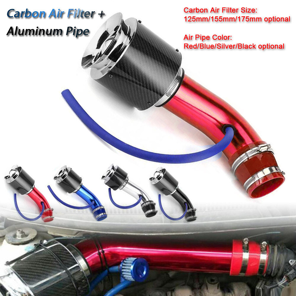 Ống xả turbo đầu vào khí 76mm đua ống nạp khí bằng nhôm + bộ lọc khí nạp bằng sợi carbon 3 inch