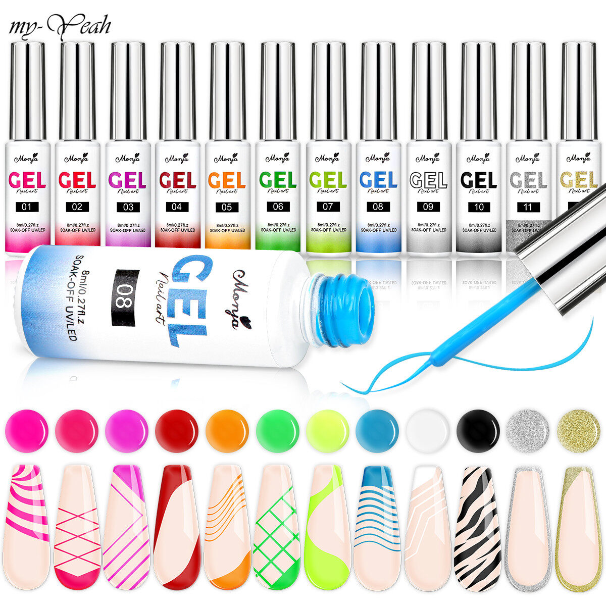 myyeah Sơn Lót Móng Tay Nghệ Thuật 12 Màu Dụng Cụ Làm Móng Tự Làm Sơn Gel Acrylic Ngâm Tắt Sơn Móng Tay Lấp Lánh 8Ml