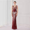 Elegant Trumpet Sleeved Sequin Fishtail Dress for Banquet Evening