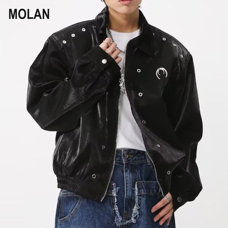 MOLAN Áo khoác nam Đơn giản và lười biếng tính khí Áo khoác jacket thời trang đôi mới nam giản dị áo khoác xu hướng mùa thu áo choàng