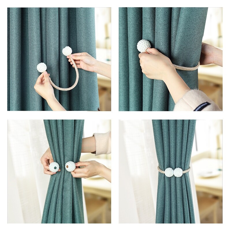 [A Decoration24] 1x Kẹp Rèm Hình Quả Cầu Treo Nam Châm Mới Ngọc Trai Dây Buộc Rèm Dây Buộc Ngọc Trai Dây Khóa Quả Cầu Treo Phụ Kiện Rèm Cửa