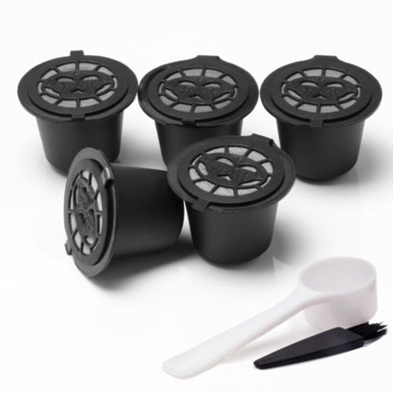 5 viên cà phê viên nén bằng thép không gỉ có thể tái sử dụng + muỗng cho máy pha cà phê nespresso bộ lọc