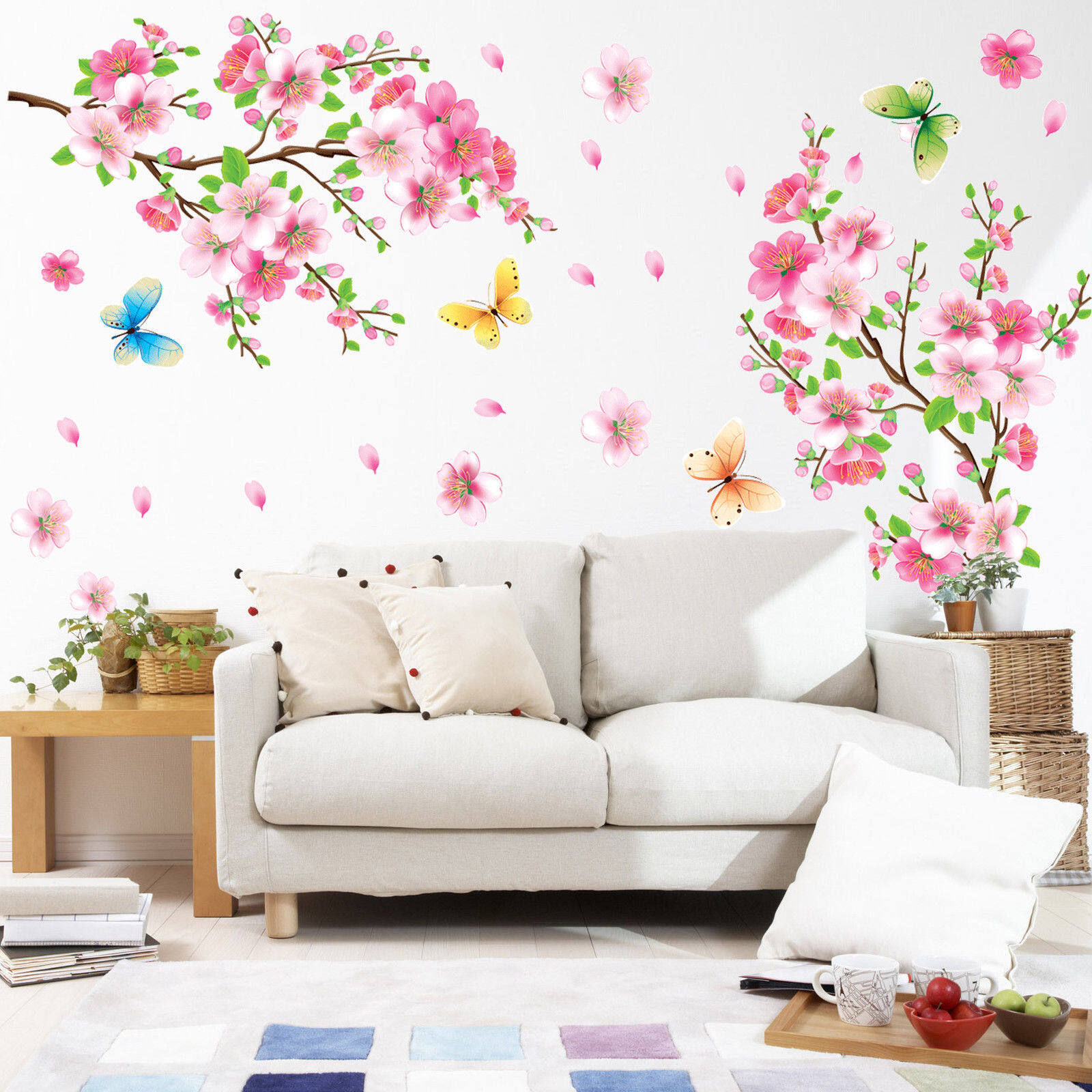 Có Thể Tháo Rời Đào Mận Hoa Anh Đào Bướm Hoa Sinh Vinyl Nghệ Thuật Decal Dán Tường Phòng Khách Phòng Ngủ Nhà Miếng Dán Trang Trí Phòng