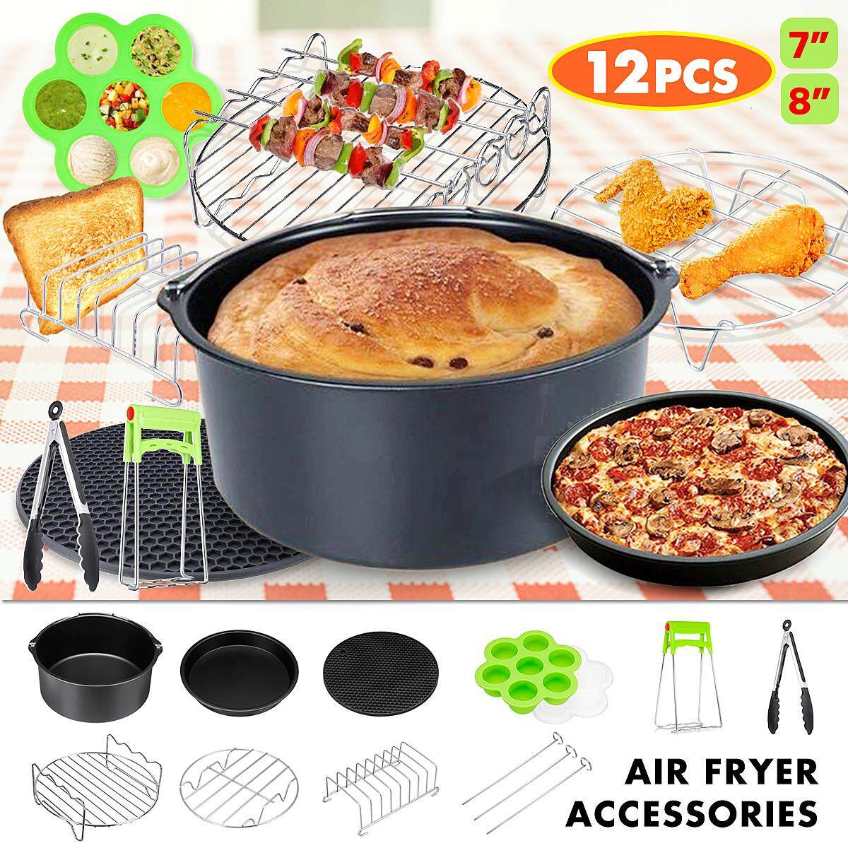 12Pcs 7 นิ้ว 8 นิ้ว Fryer ชุดอุปกรณ์เสริมร้อนหม้อทอด Air fryer อากาศร้อนเตาอบแหนบ