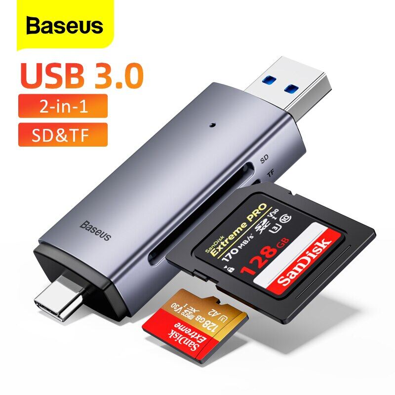 Baseus card reader usb 3.0 type c to micro sd tf memory card reader 2 in 1 for pc laptop accessories smart cardreader adapter