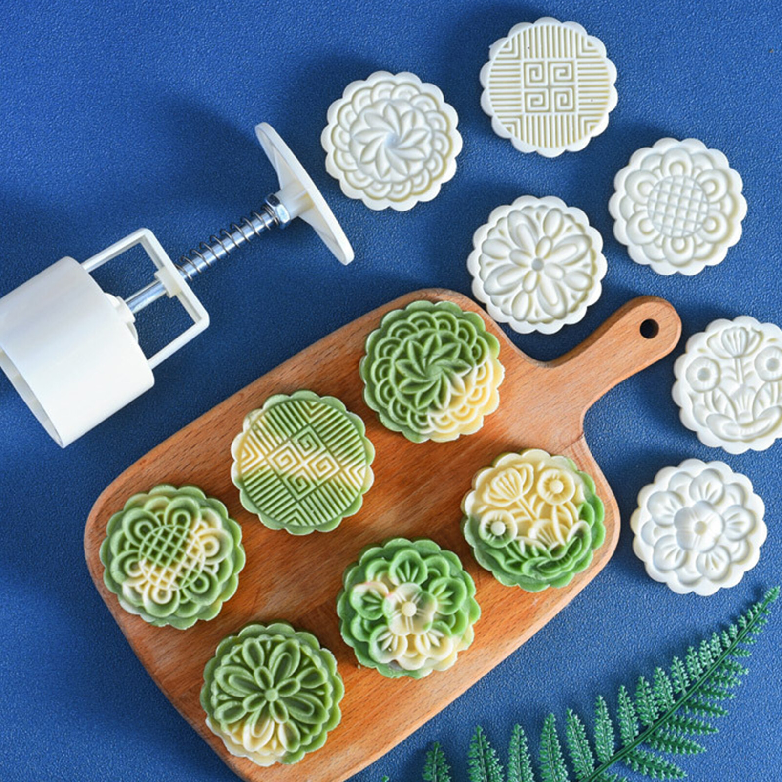 Khuôn bánh trung thu 3d 6 món, khuôn in hình bánh trung thu hình tròn, khuôn làm bánh tự làm ép tay