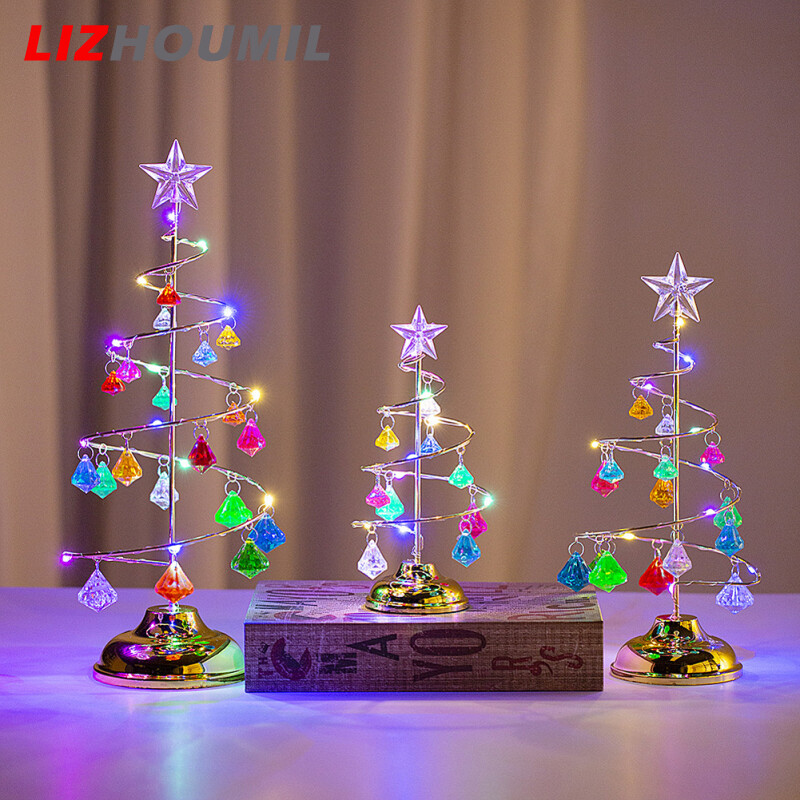 Lizhoumil LED pha lê Đèn bàn đồ trang trí hình cây thông giáng sinh đèn bàn trang trí cho đồ trang trí cho ngày nghỉ lễ