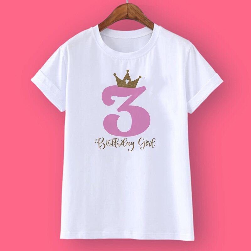 Funny Crown Gift of Birthday Girls Personalised T Shirt 1-10Y Custom Name T-Shirt Wild Tee Girls Party Tshirt Clothes Kids Gifts Fashion Tops - 9