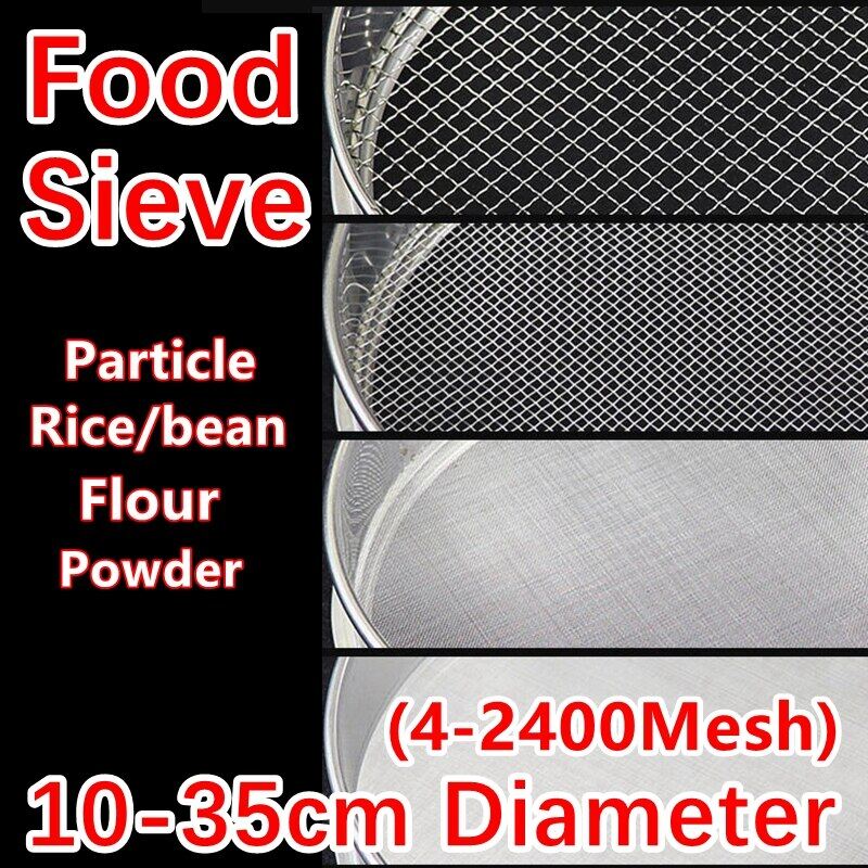 1 rây thực phẩm tròn bằng thép không gỉ 304 đường kính 10-35cm lưới lọc hạt đậu thực phẩm nhà bếp bộ lọc dầu bột rây bột nướng