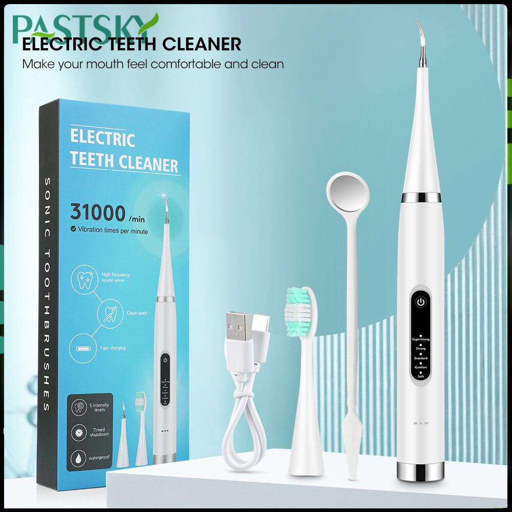  PASTSKY Electric Toothbrush Electric Sonic Dental Scaler 31,000 times minute Vibrations 5 Modes IPX6 Waterproof Portable Tartar Teeth Cleaner Tool Ultrasonic Calculus Remover 