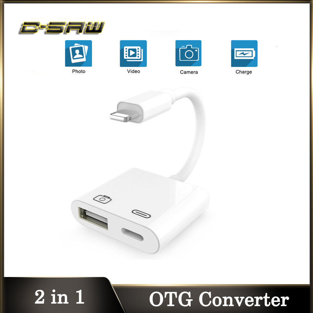 C-SAW Cáp Chuyển Đổi OTG 2 Trong 1 Bộ Chuyển Đổi Cho Máy Ảnh Lightning Sang USB 3.0 Bộ Chuyển Đổi Dữ Liệu Cáp OTG Dành Cho iPhone 12 11 Pro XS MAX XR X 7 8 Plus 6 6S IOS 13