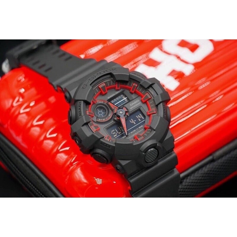 【ABLE】﹉✖ Men's Watch SPORT GA 700 GA700 Black Red RUBBER LED LIGHT - Water Resistant