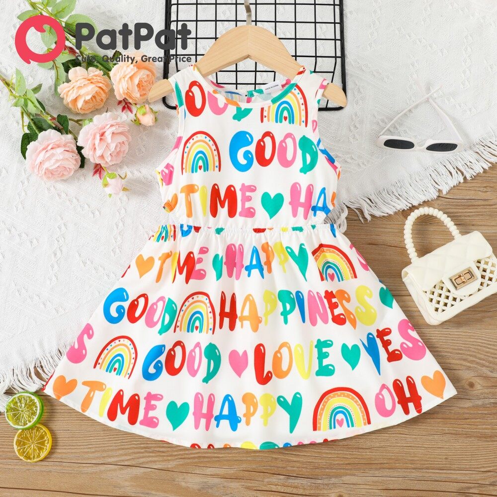 PatPat Girl Dress Toddler Girl Dress Colorful Letter Pattern Tank Dress
