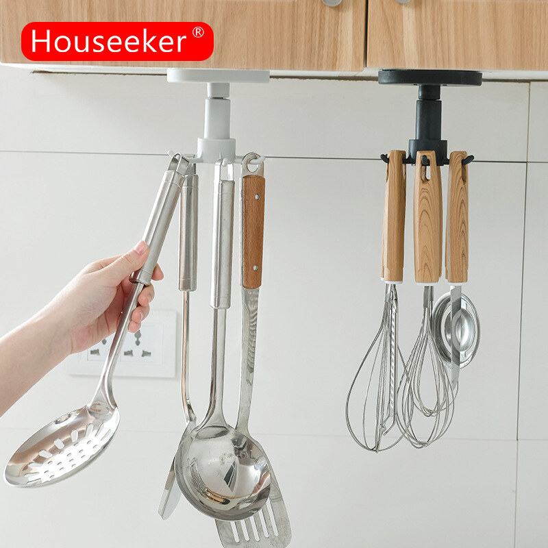 Houseeker 6 móc 360 ° xoay đồ dùng giá bếp công cụ lưu trữ chủ sở hữu phòng tắm cửa tủ kệ treo