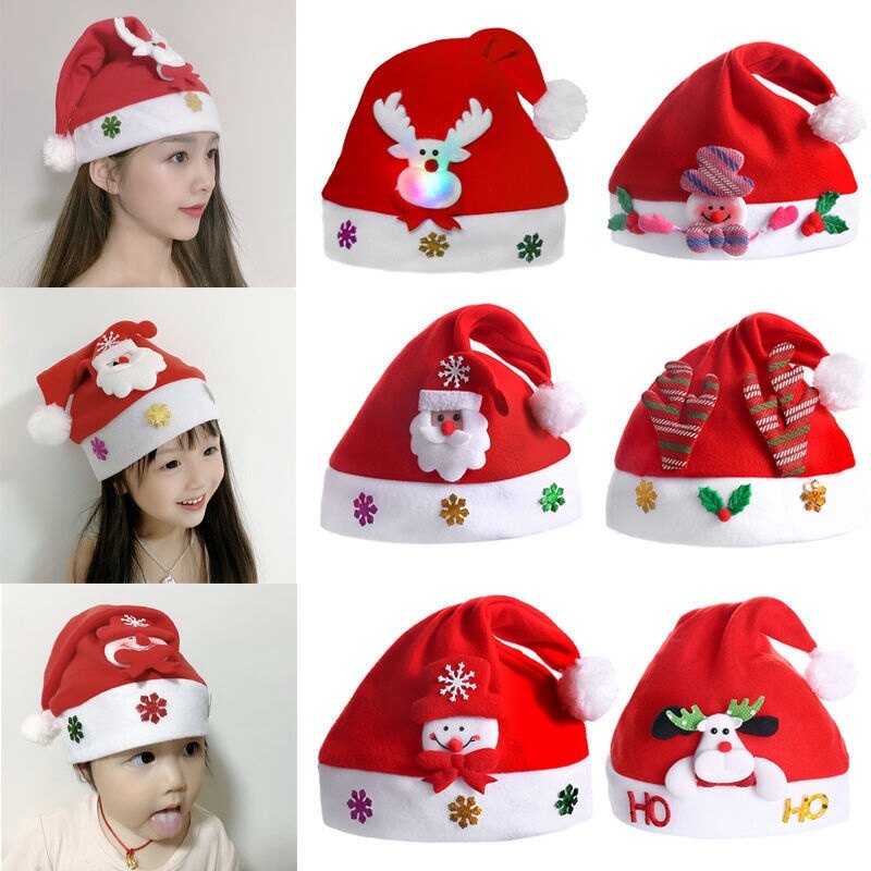 Mũ giáng sinh vui vẻ đèn led sáng lên năm mới navidad mũ lưỡi trai người tuyết elk nón ông già noel cho trẻ em trẻ em người lớn trang trí quà tặng giáng sinh