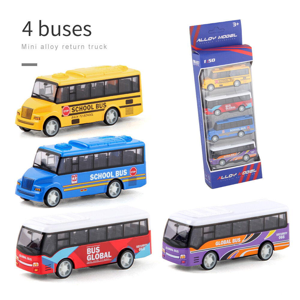 4 Chiếc Mô Hình Xe Buýt Trường Học Bằng Hợp Kim Kim Loại Đúc 1:50, Xe Cậu Bé Đồ Chơi Quà Tặng