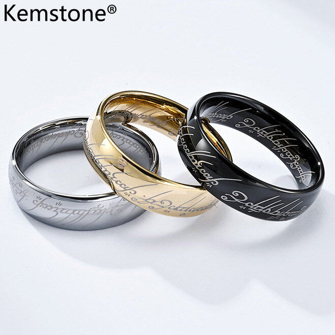 Kemstone Tungsten Steel Lord of The Rings Silver Black Gold Plated Ring