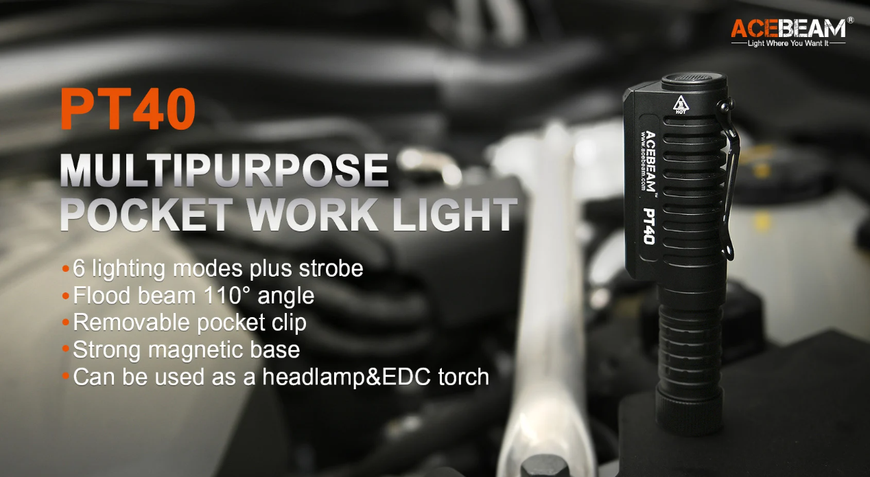 ACEBEAM PT40 Headlamp Handheld Magnetic All in One Flashlight 7 Modes USB Rechargeabl Strong Magnetic Tail for Hands-Free, 3000 Lumens Output for Industrial Operations Outdoor Camping ราคา 2,874 บาท*ส่งฟรี