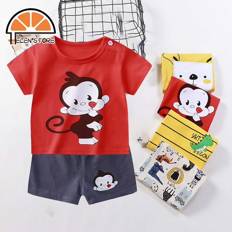 Hs bộ đồ ngắn tay hoạt hình hàn quốc cho trẻ em bộ đồ cotton bộ đồ trẻ em bộ đồ bé trai và bé gái