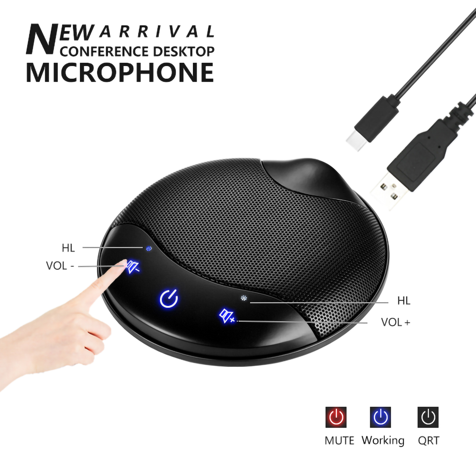 Micro hội nghị usb di động, tụ điện đa hướng 360 ° mic có chức năng tắt tiếng và điều khiển âm lượng khử tiếng ồn phích cắm và chơi tương thích với macos windows cho máy tính pc máy tính xách tay video hội nghị trò chuyện ghi âm chơi game skype
