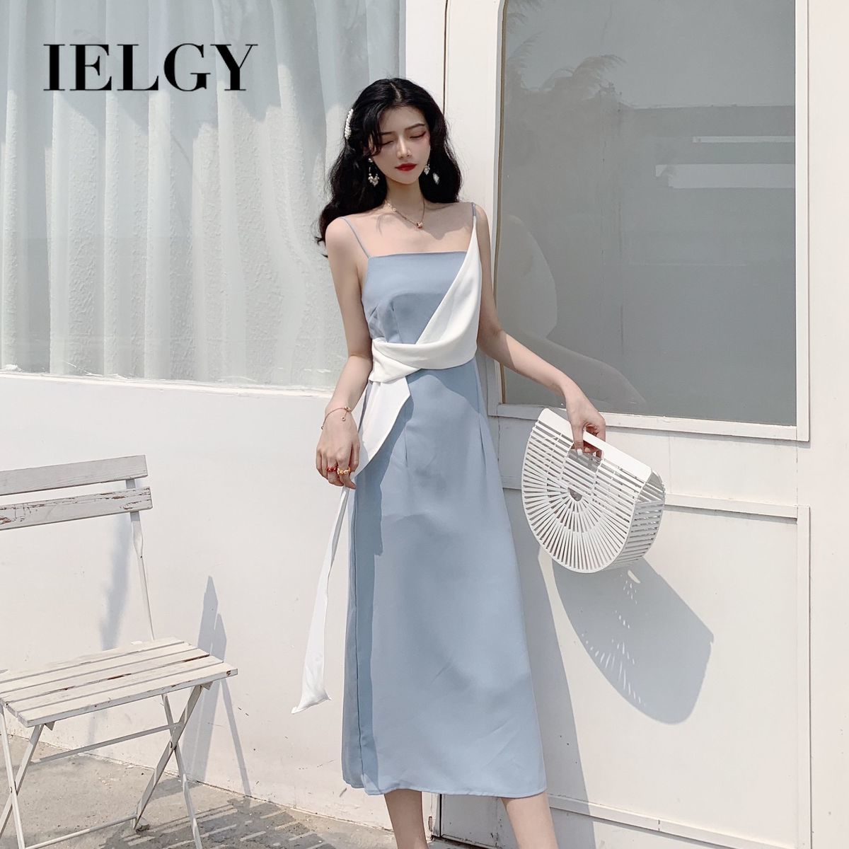 IELGY Đầm Nữ Dáng Lửng Ôm Eo Mùa Hè Phong Cách Hàn Quốc