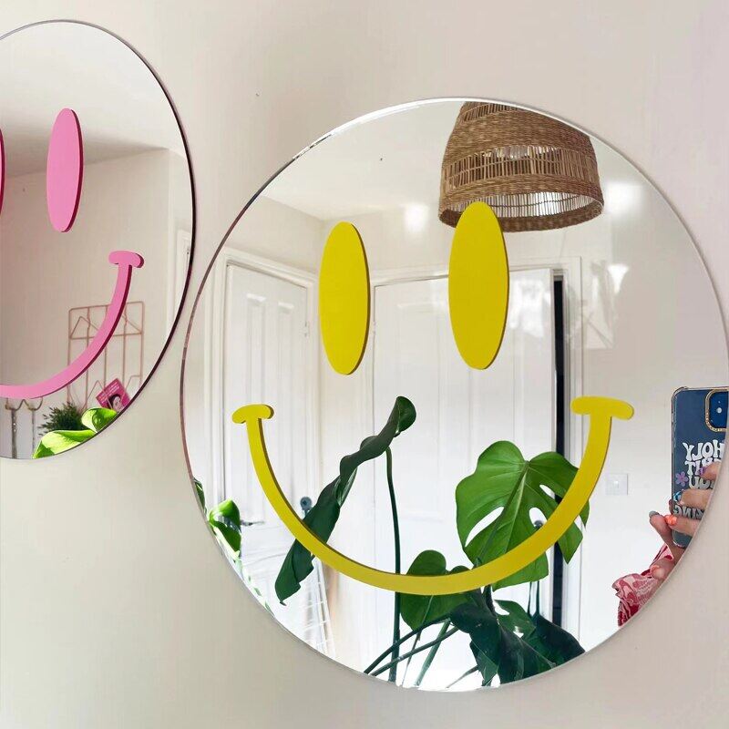 Acrylic Lớn Hạnh Phúc Nụ Cười Gương Hoa Đầy Màu Sắc Miếng dán gương Phòng Tắm Trang Trí Nhà Tường Funky Nụ Cười Gương Quà Tặng