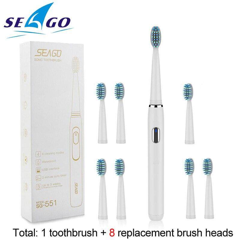 Seago Sonicแปรงสีฟันไฟฟ้าชาร์จกับ3การเปลี่ยนหัวแปรง2จับเวลานาที & 4โหมดการแปรงกันน้ำSG551