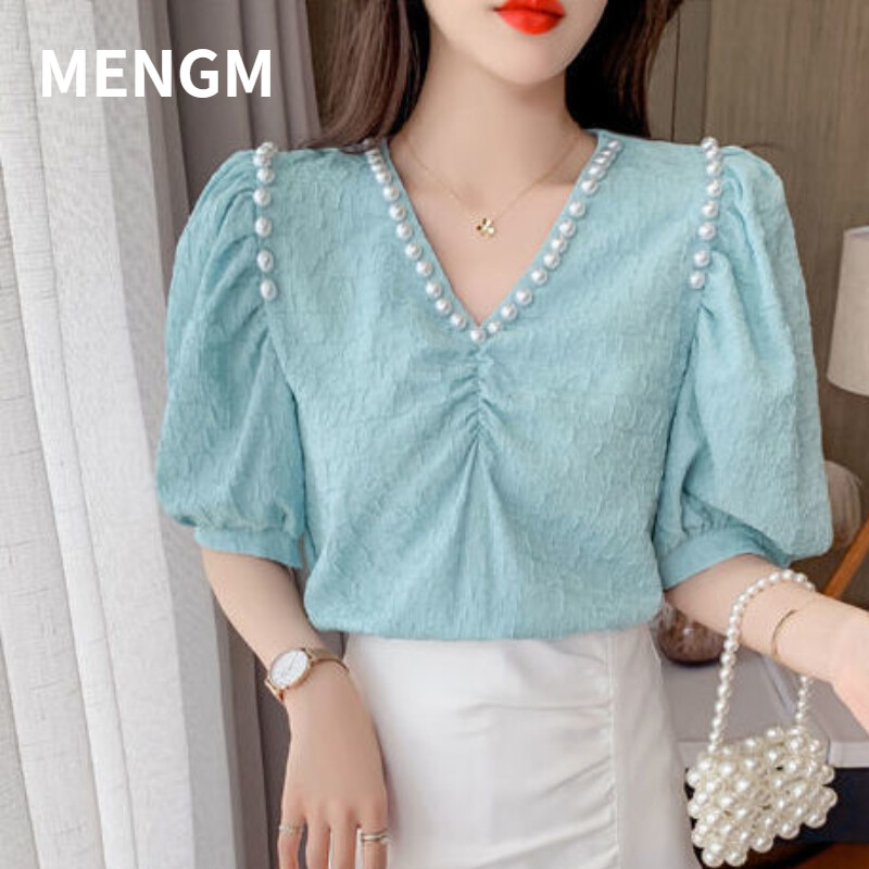 Áo đính cườm tay phồng thiết kế áo cá tính thời trang