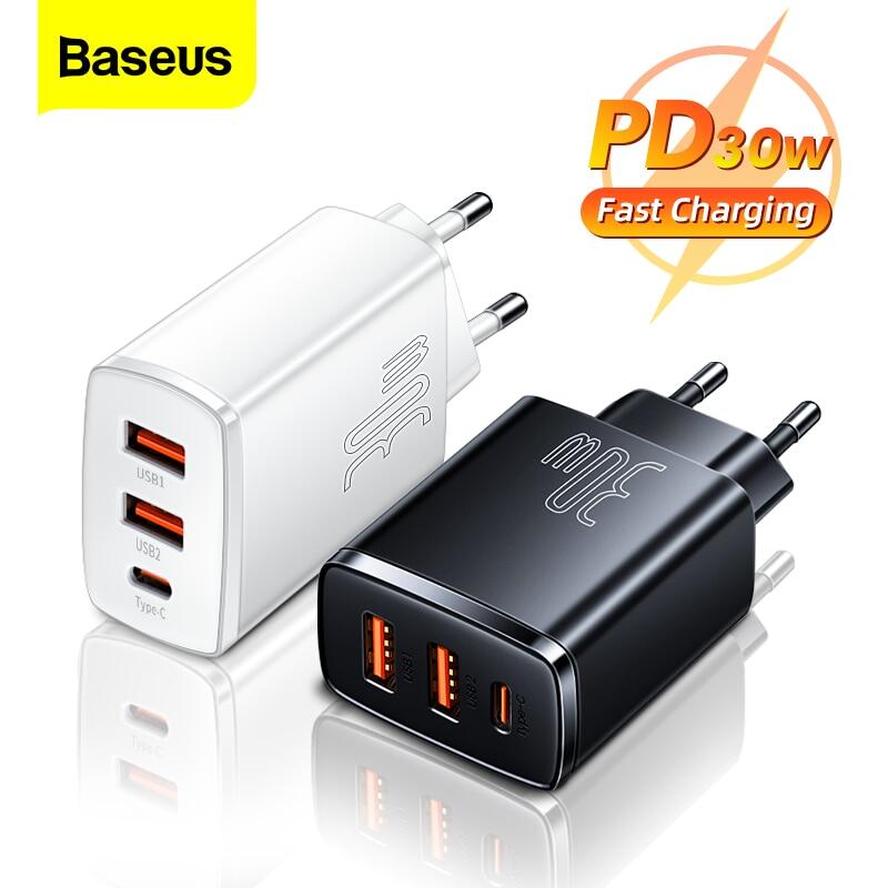 Baseus bộ sạc usb type c pd 20w bộ sạc nhanh 30w qc 3.0 usbc type-c cho iphone 14 xiaomi bộ chuyển đổi sạc điện thoại treo tường du lịch