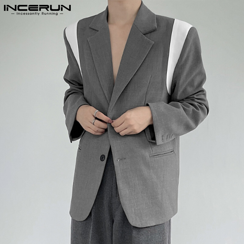 (Phong Cách Hàn Quốc) INCERUN Áo Khoác Blazer Nam Dài Tay Áo Khoác Dự Tiệc Hippy Áo Khoác Ngoài Trời Thường Ngày Cho Kỳ Nghỉ Dáng Rộng