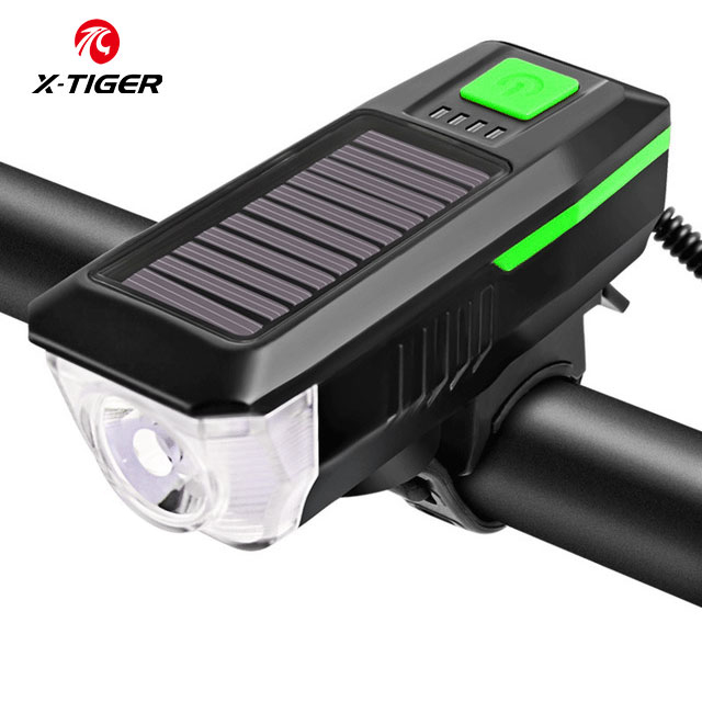 Bộ đèn xe đạp x-tiger và còi năng lượng mặt trời usb có thể sạc lại 4 chế độ đèn pha xe đạp