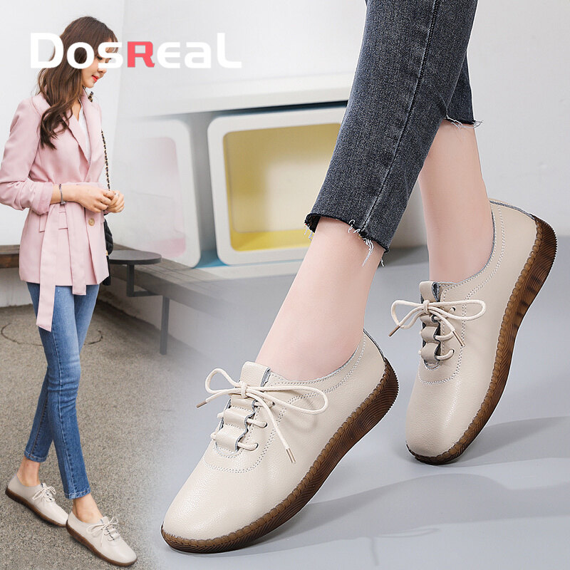 DOSREAL White Oxfords Shoes For Women Leather Shoes Woman Spring Walking Shoes Slip On Ballet Flats Sneakers Casual Women Oxford Shoes ราคา 561 บาท*ส่งฟรี