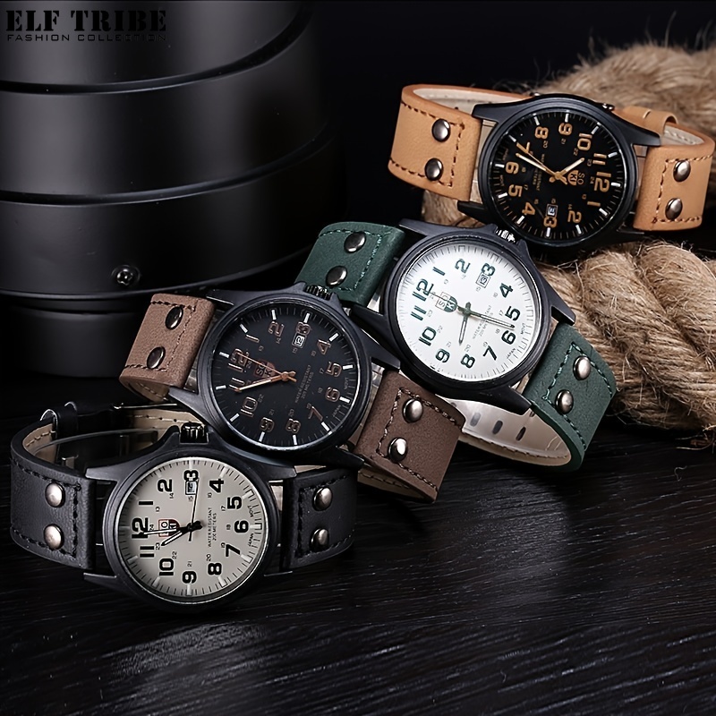 ELF TRIBE Fashion Trend Quartz Personality Belt Calendar Frosted Leather Simple Men's Casual Watch ราคา 237 บาท*ส่งฟรี
