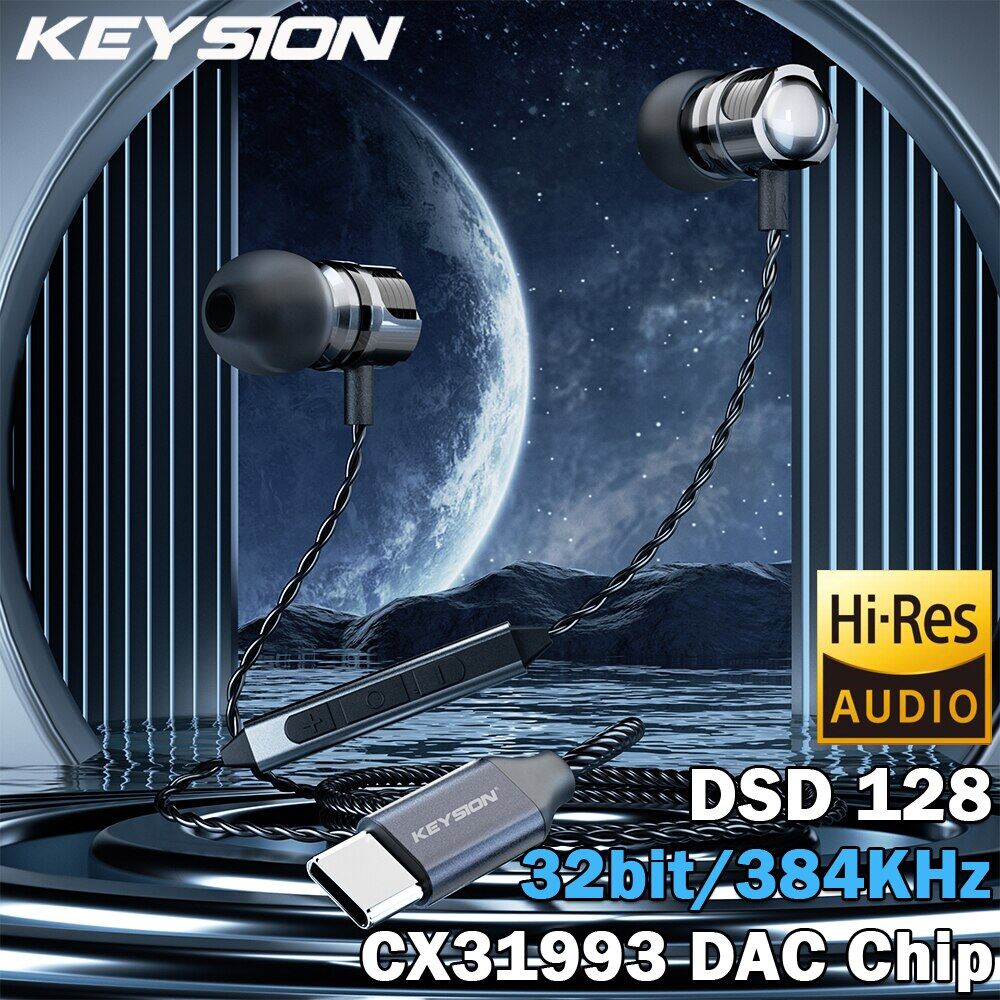 KEYSION Type-C HIFI Earphones DSD128 Bass Headphones Titanium Plated Dynamic Earbud 32bit 384KHz CX31993 DAC Chip USB C Headset ราคา 430 บาท*ส่งฟรี