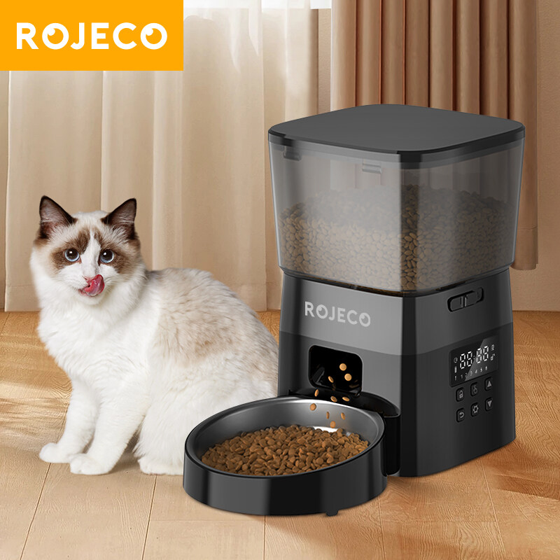 ROJECO Automatic Cat Feeder Pet Smart Cat Food Kibble Dispenser Button Version Smart Control Auto Feeder For Cat Dog Accessories
