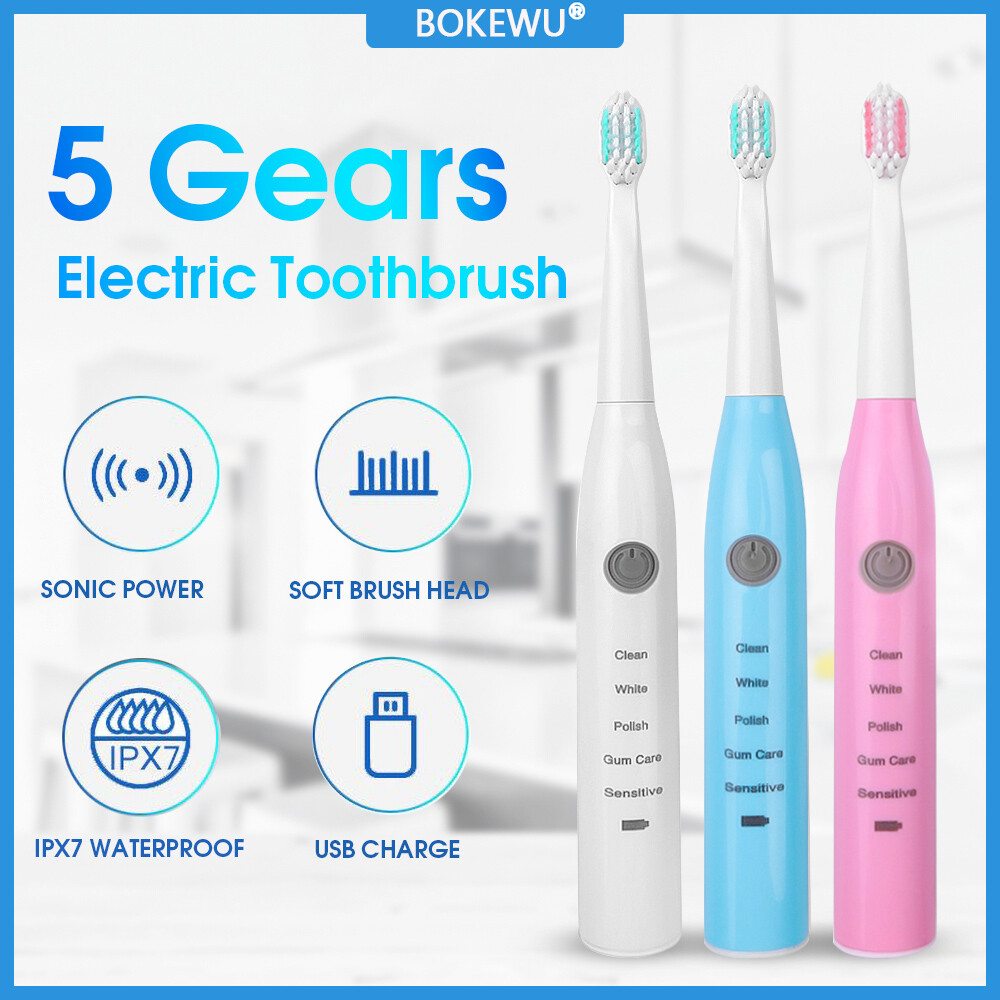 BOKEWU Có Thể Sạc Lại Bàn Chải Đánh Răng Điện Siêu Âm Mạnh Mẽ Tự Động Thông Minh Bàn Chải Đánh Răng Với Thay Thế Đầu Bàn Chải Đánh Răng