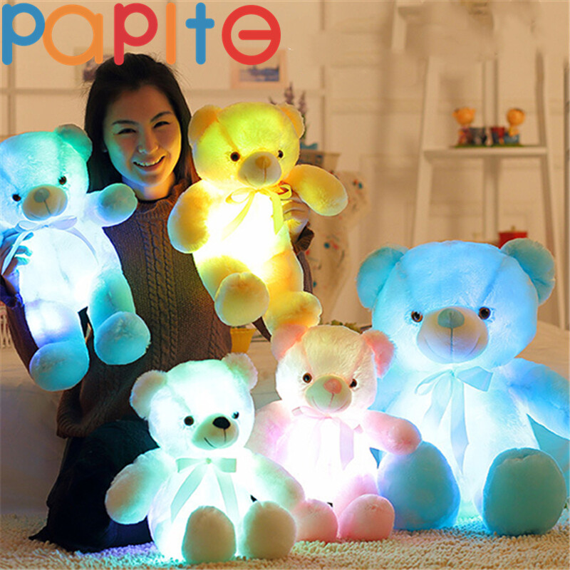 PAPITE【Free Shipping】22/50cm Creative Big Colorful Glowing Bow Tie Teddy Bear Luminous Plush Toys Soft Bear Stuffed Doll Night Light Animals Stuffed Doll