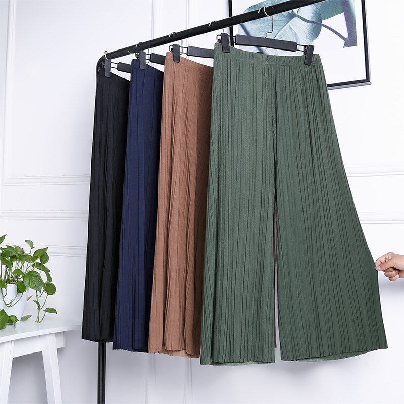 Phụ Nữ Quần Xếp Li Quần Voan Nữ Ống Rộng Quần Lửng Eo Cho Nữ Lỏng Lẻo Cộng Với Kích Thước