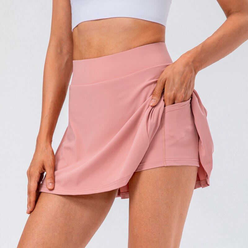 ELU Summer Solid Color Tennis Golf Skirt Soft Nylon Quick Dry Badminton Yoga Skort Workout Gym Shorts Female Sports Clothing