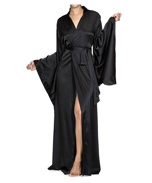 2019 New Solid Robes Women Black Red Long Sleeve Nightgown Ladies Girls