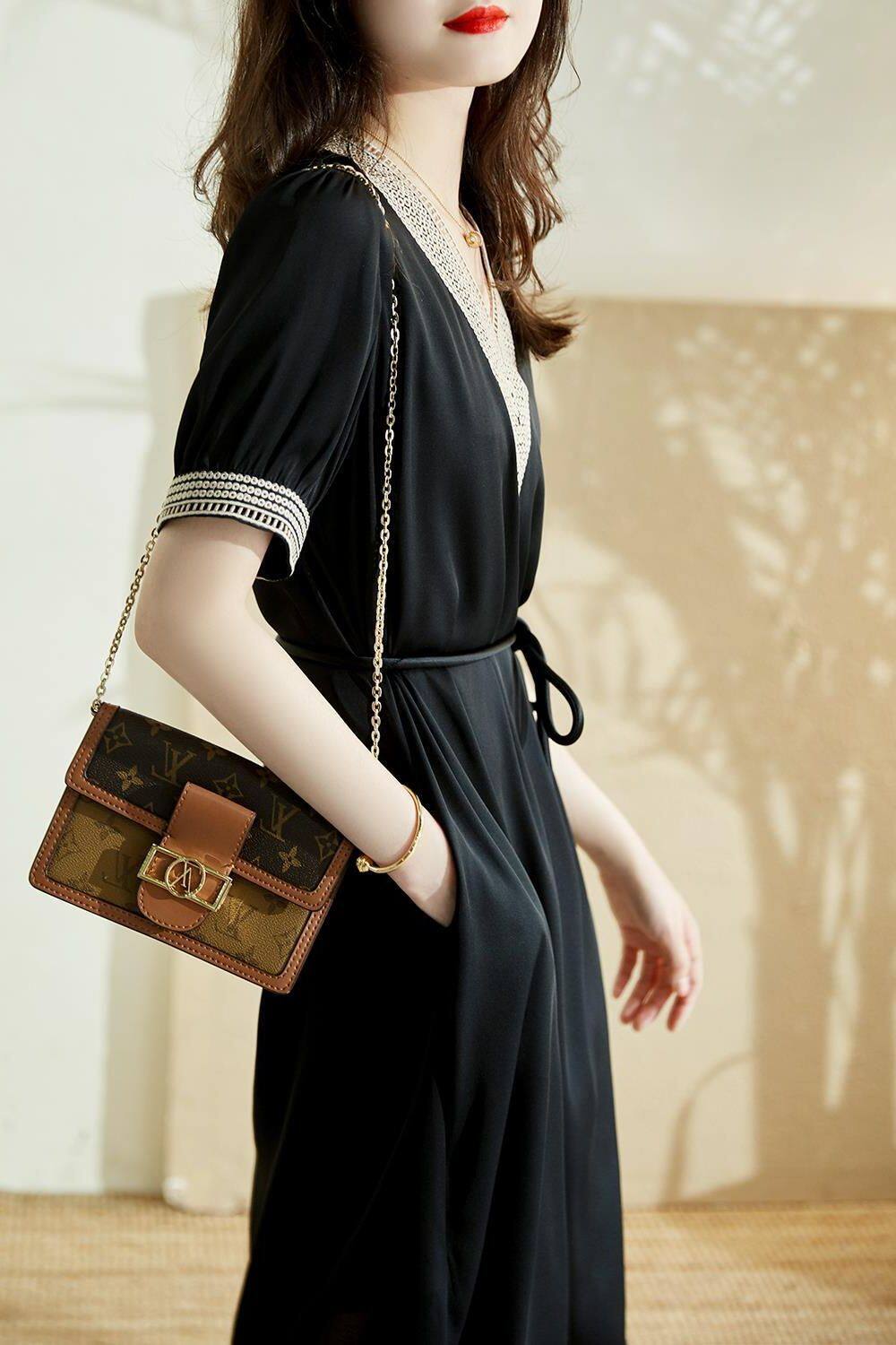 Đầm Ngắn Tay Alisa Sonya Cho Nữ, Dáng Chữ A, Cổ Chữ V, Dáng Ôm, Có Thắt Lưng, Thanh Lịch