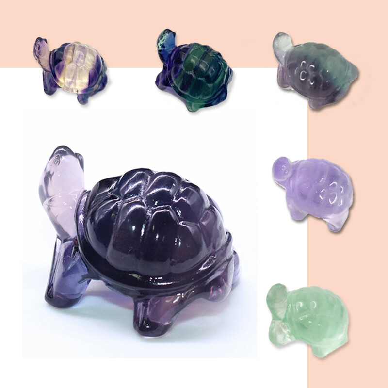 Đồ Trang Trí Nhỏ Thủ Công Dễ Thương Hình Rùa Bằng Pha Lê Fluorite Nhiều Màu Tự Nhiên, Tượng Động Vật Nhỏ Chạm Khắc Bằng Pha Lê Chất Lượng Cao Đá Chữa Bệnh Đồ Trang Trí Bộ Sưu Tập Vận Chuyển Ngẫu Nhiên