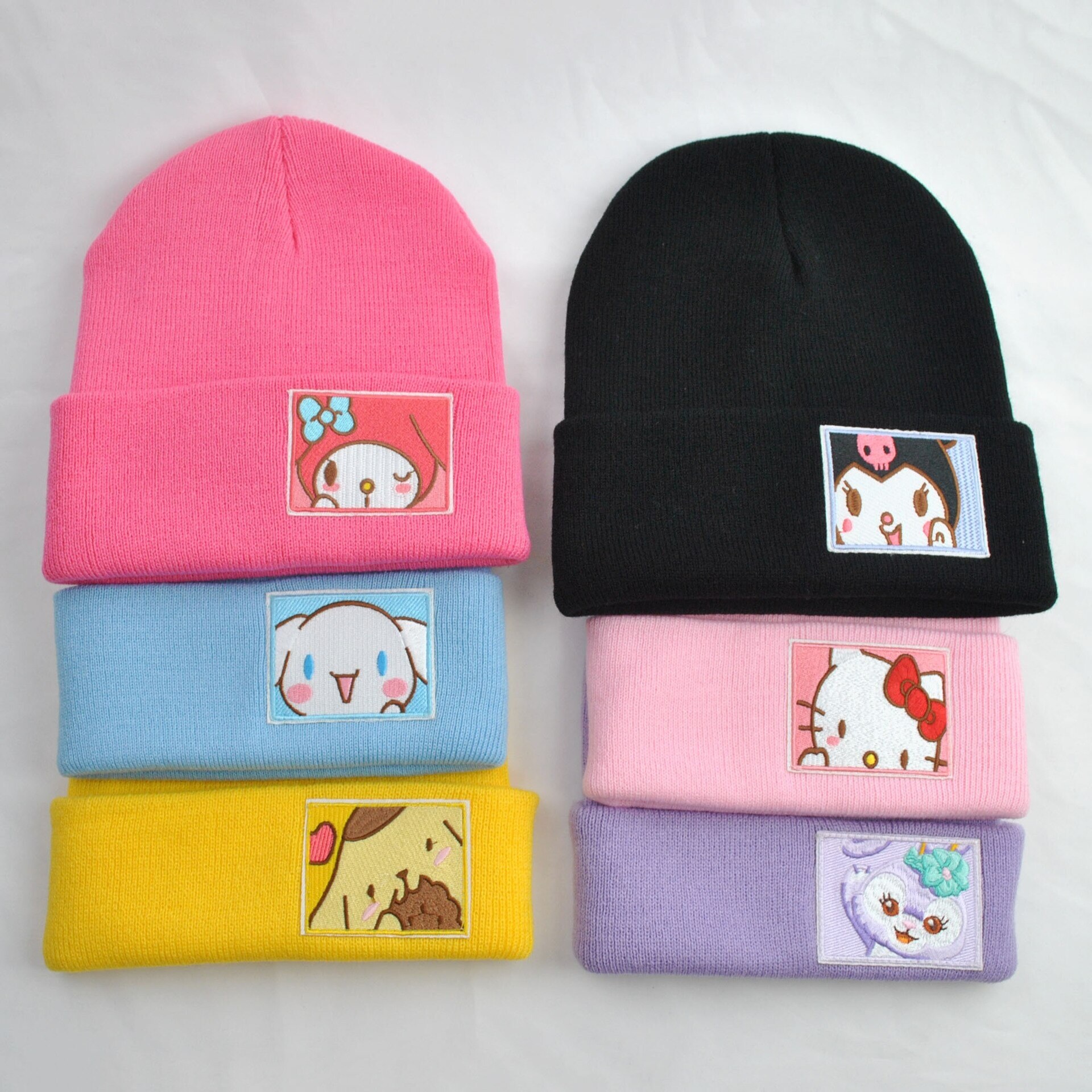 [hat shop] Hello Kitty Kawaii cosplay Mũ Dệt Kim kuromi KT mèo Sanrio cinnamoroll giai điệu cặp đôi dễ thương hoạt hình Mũ len giữ ấm dệt kimWomen Accessories Hats & Caps